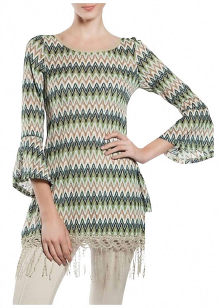 A'REVE Back Lace Up Fringe Tunic Top Green Medium 2