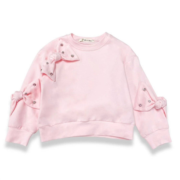 Doe a Dear Girl's Rhinestone Bow Long Sleeve Pullover Pink 4T 2