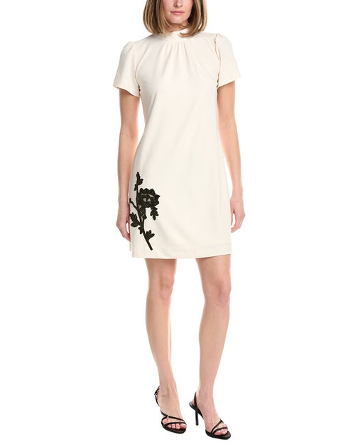 Anne Klein Gathered Mock Neck Shift Dress White US 2 2