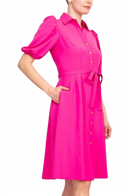 Sharagano Collared Short Sleeve Button Front Dress Multi US 12 4