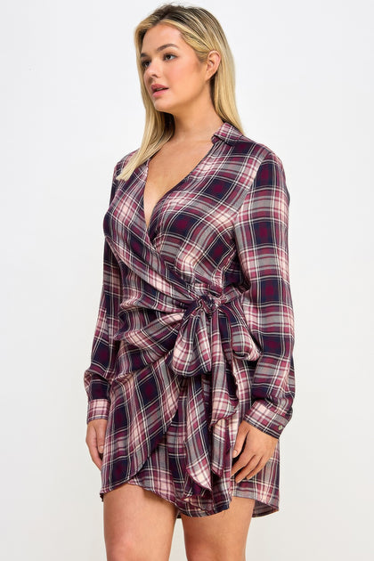 TRUEDAMES Plus Size Plaid Dress Purple 3X 4