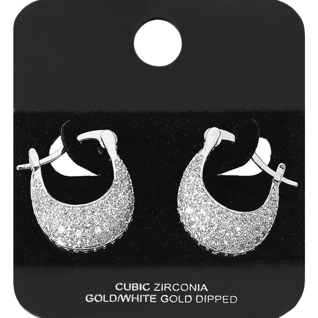 FASHNZFAB Pin Catch Hoop Earrings White Gold Dipped Silver 3