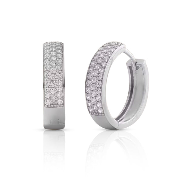 MaxColor 14k Solid Gold Lab Grown Diamond Micro Pavé Huggie Earrings Silver 4