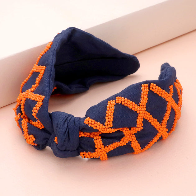FASHNZFAB Game Day Seed Beaded Knot Headband Red 2