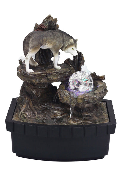 Hivvago 10" Black Polyresin Wolf Tabletop Fountain 4