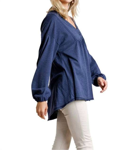 Umgee Puff Sleeve Babydoll Top Blue Large 3