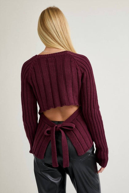 LE LIS Tie Back Knit Sweater Red Medium 4