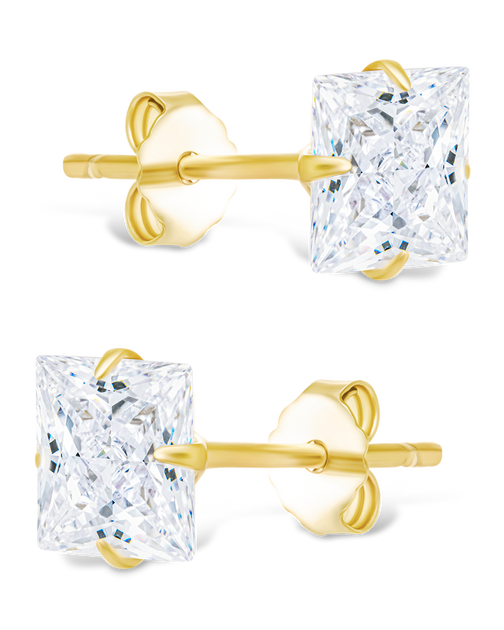 Sterling Forever Princess Cut Stud Earrings Silver 4