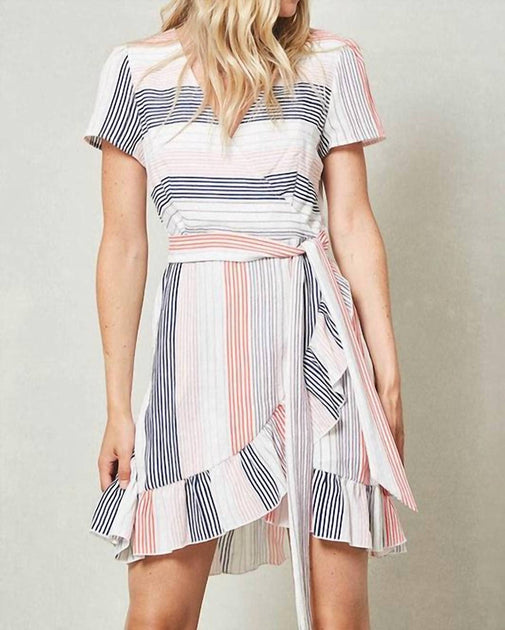 PROMESA Striped Wrap Mini Dress Multi Small 2