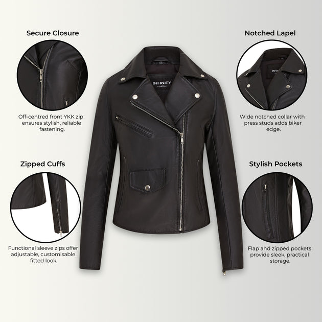 Infinity Classic Brando Biker Leather Jacket Black/Pink US 4 4