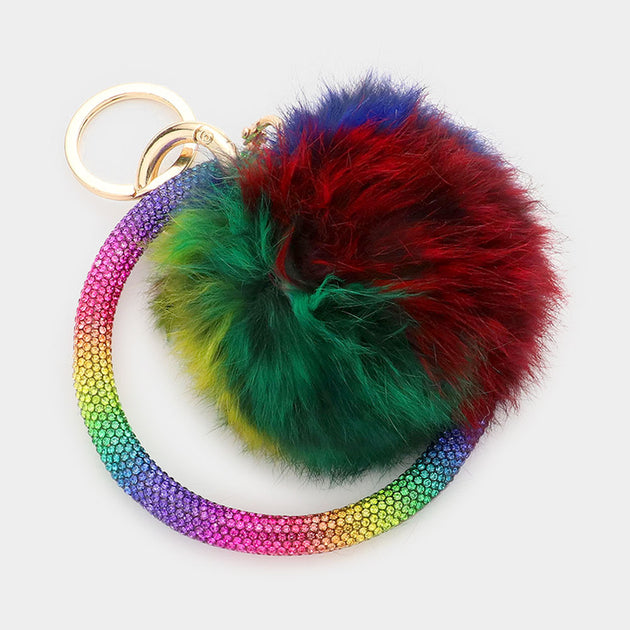 FASHNZFAB Pom Pom Rhinestone Bangle Keychain Blue 3