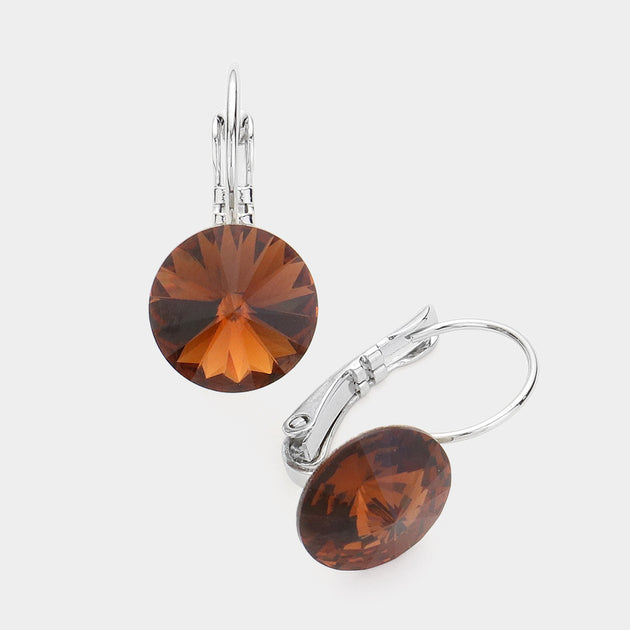 FASHNZFAB Round Crystal Lever Back Earrings Silver 3
