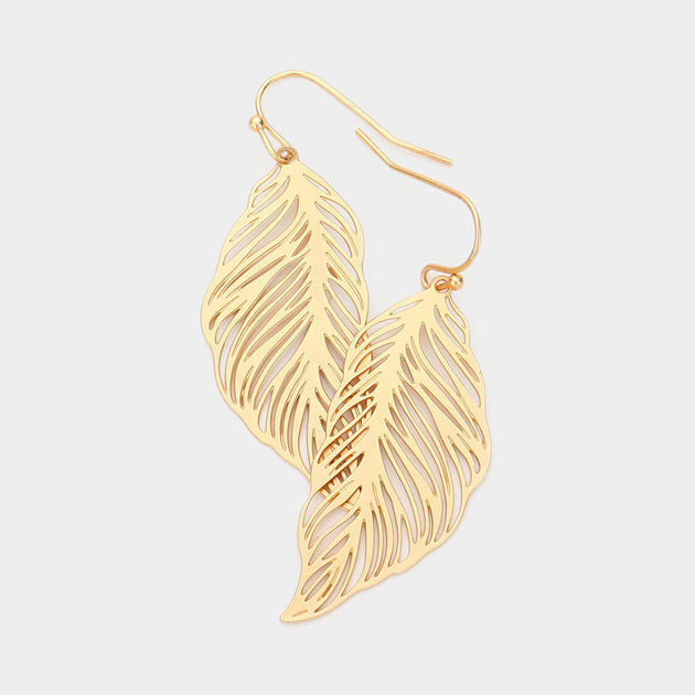 FASHNZFAB Leaf Dangle Earrings Gold 3