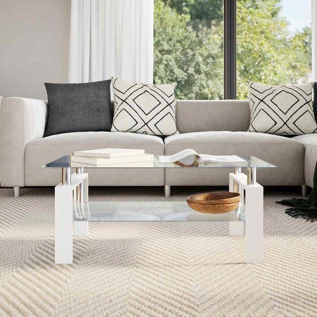 VidaXL Coffee Table White and Transparent Tempered Glass 3