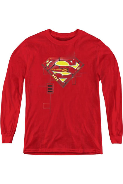 Gildan Superman Super Mech Shield Youth Long Sleeve Tee Red Medium 2