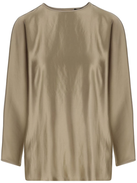 Tシャツ・カットソー Giorgio Armani Gold Silk Knit Top With Shiny Effect And Crew Giorgio Armani Gold Silk Knit Top With Shiny Effect And Crew