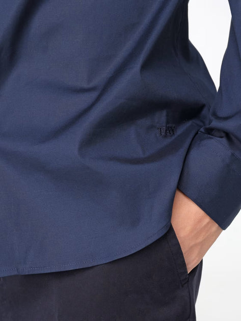 Fay Stretch-Hemd mit Französischem Kragen Blau Small 4