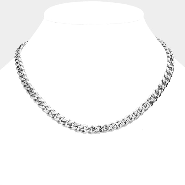 FASHNZFAB Cuban Chain Necklace Silver 16 Inch 2
