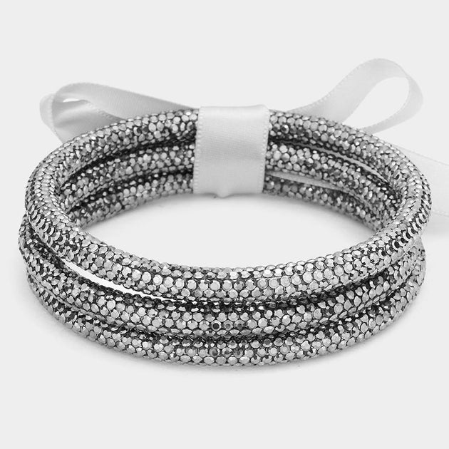 FASHNZFAB Rhinestone Pave Bangle Layered Bracelet Purple One Size 2