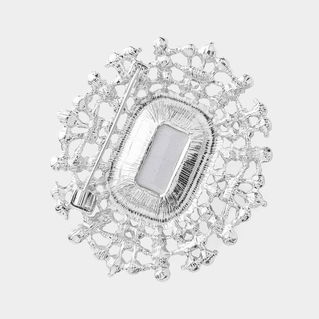 FASHNZFAB Rectangle Glass Stone Pin Brooch Silver 3