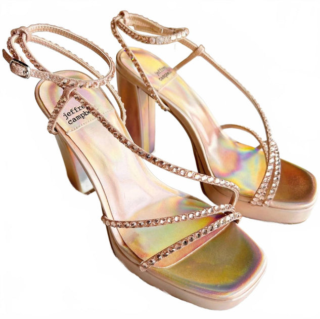 Jeffrey Campbell Aperitivo Platform Heeled Sandal Gold US 9 3