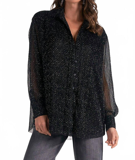 ELAN Long Sleeve Oversized Blouse Black Small 2