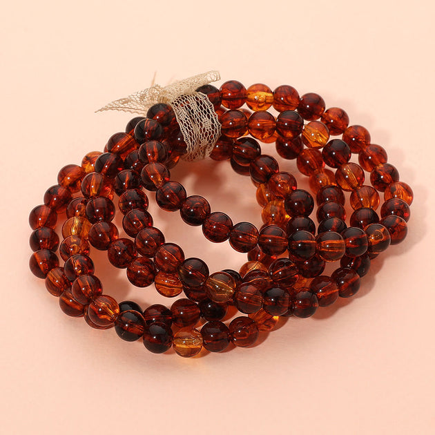 FASHNZFAB Resin Ball Beaded Stretch Multi Layered Bracelet Brown One Size 4