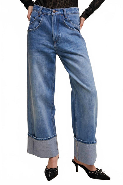 Listicle Cuffed Wide Leg Jeans Blue Small 2