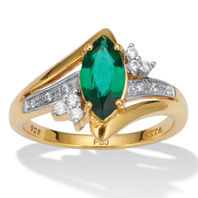 Palm Simulated Emerald Gold-plated Sterling Silver Ring Green US 6 2