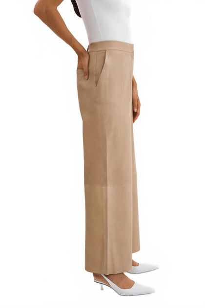 Lamarque Yaren Wide Leg Leather Pants Brown Large 3