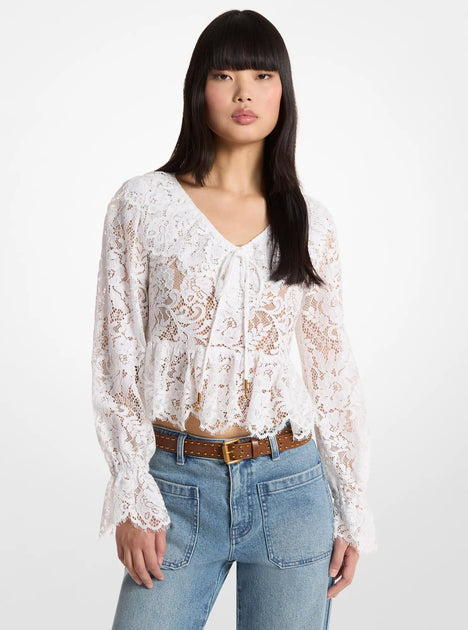 Michael Kors Corded Floral Lace Blouse White Medium 4