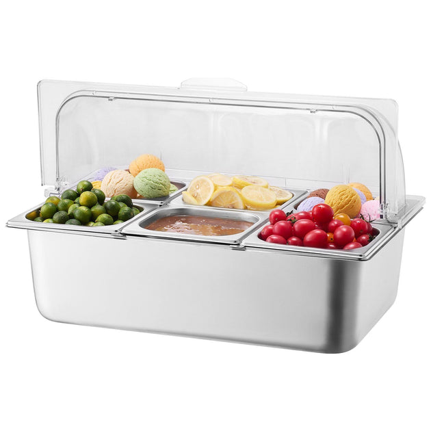 VVOR Countertop Food Serving Display Container 6 Pan Stainless Steel 3