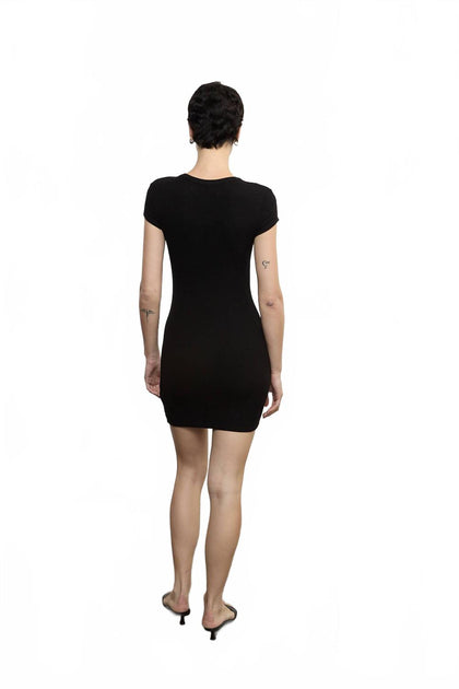 Enza Costa Seiden-Rippen Minikleid mit Cap-Ärmeln Schwarz Large 3