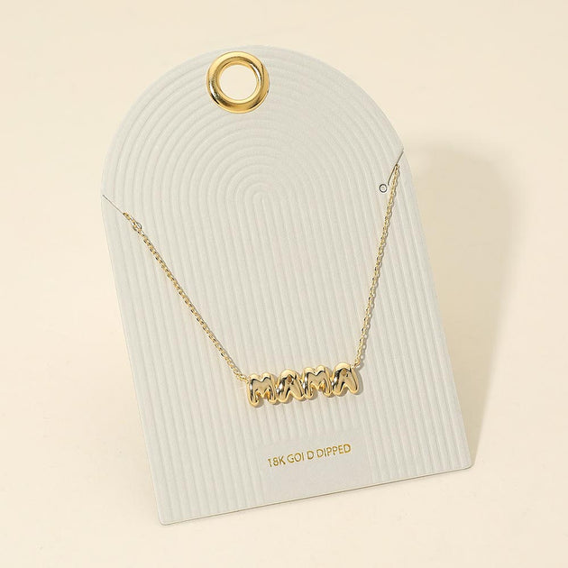 FASHNZFAB Mama Bubble Letter Plate Pendant Necklace Gold 2