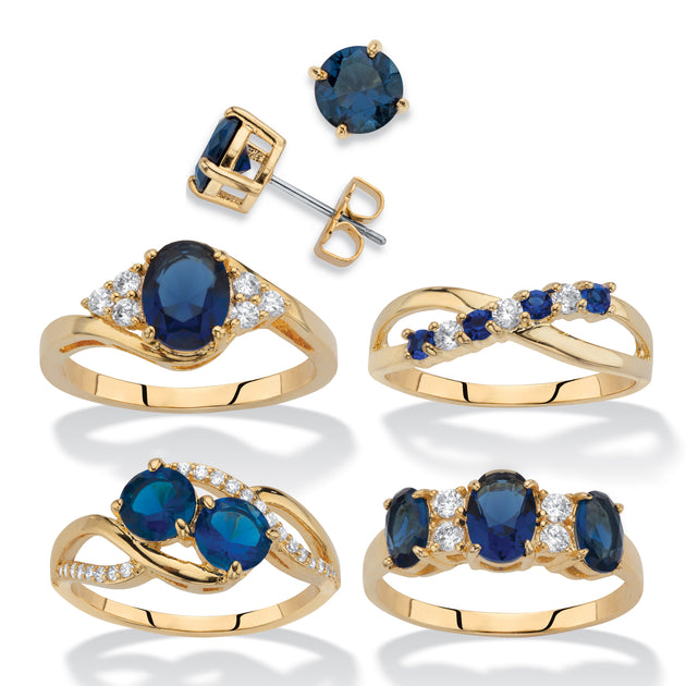 Palm Simulated Sapphire 14k Gold Plated Ring and Earring Set Blue US 9 2