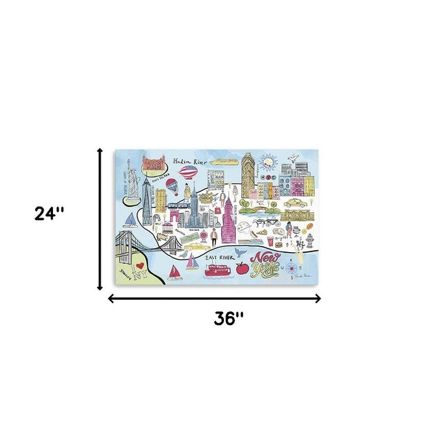 Hivvago Fun Illustrated NYC Map Wall Art Blue 5
