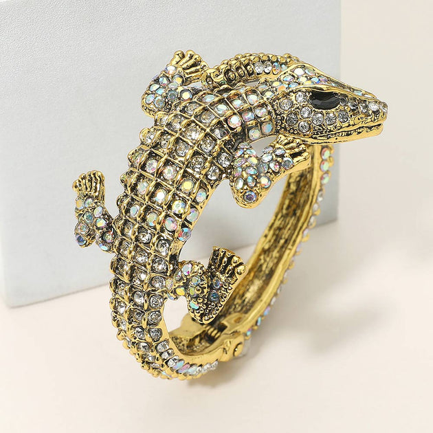 FASHNZFAB Alligator Embellished Cuff Bracelet Green One Size 4