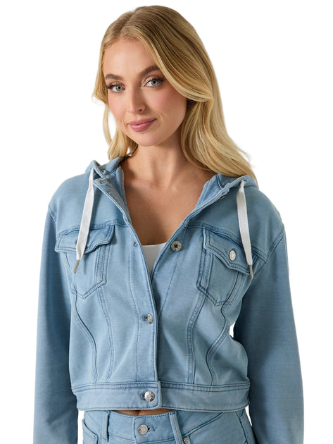 Guess Factory Angela Hooded Cropped Denim Jacket Blue Medium 4