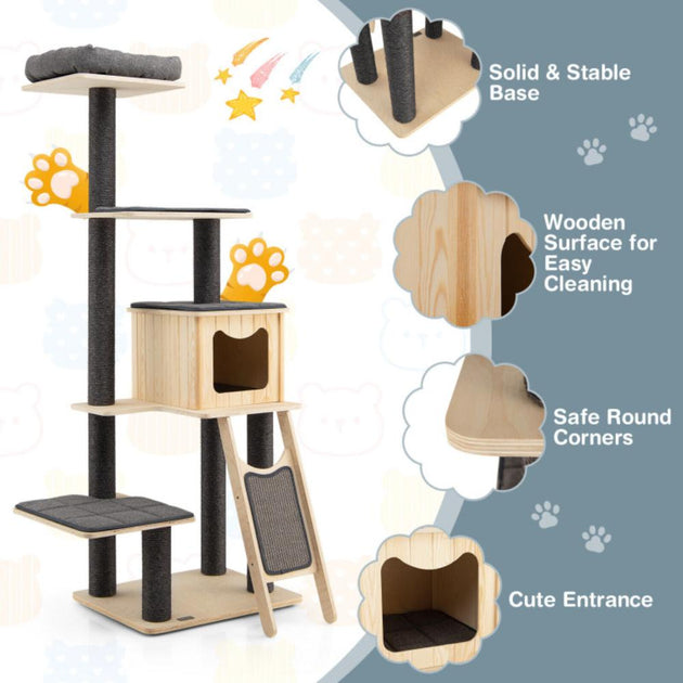 Hivvago 5-Tier Wood Cat Tower Grey Medium 4
