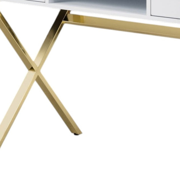 Hivvago 47" Weißer und goldener Holz- und Metallcomputertisch mit zwei Schubladen 4