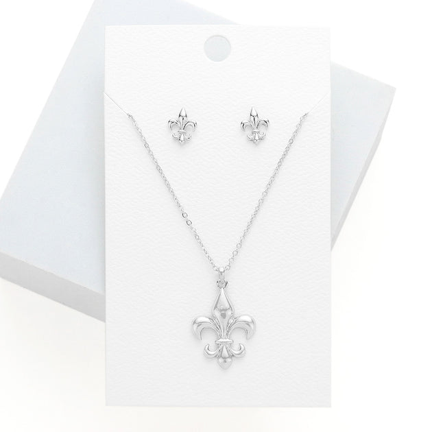 FASHNZFAB Fleur de Lis Pendant Necklace Rhodium Silver One Size 2