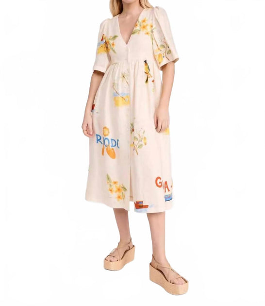 Sheer Trend Casual Printed Bubble Sleeve Dress Pink Medium 2