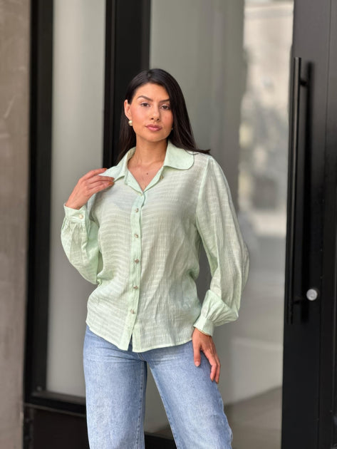 TRUEDAMES Button Down Blouse Green Large 2