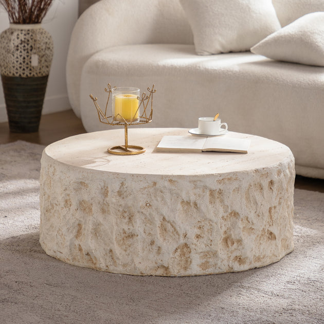 Streamdale Mid-Century Round Faux Stone Coffee Table 6