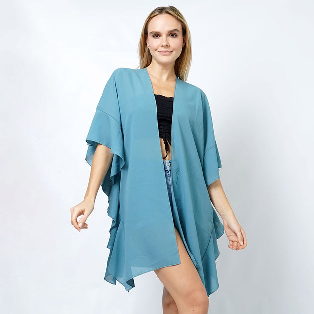 TRUEDAMES Chiffon Kimono Poncho Blue One Size 2