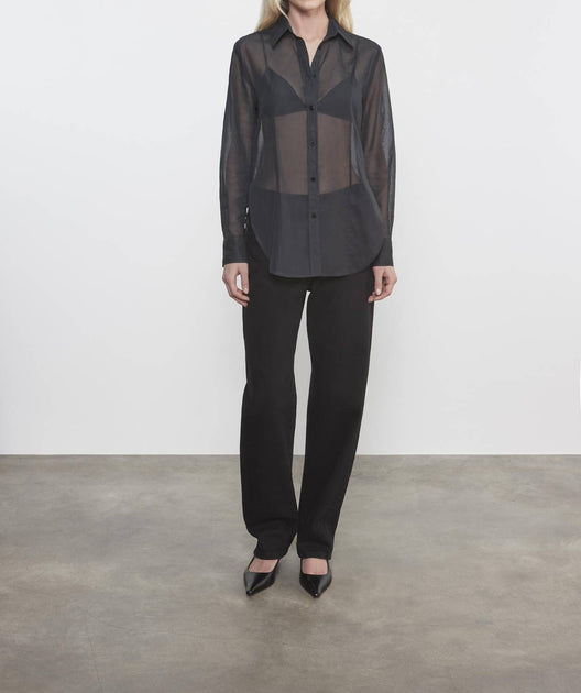 Enza Costa Cotton Organza Fitted Shirt Black XSmall 2