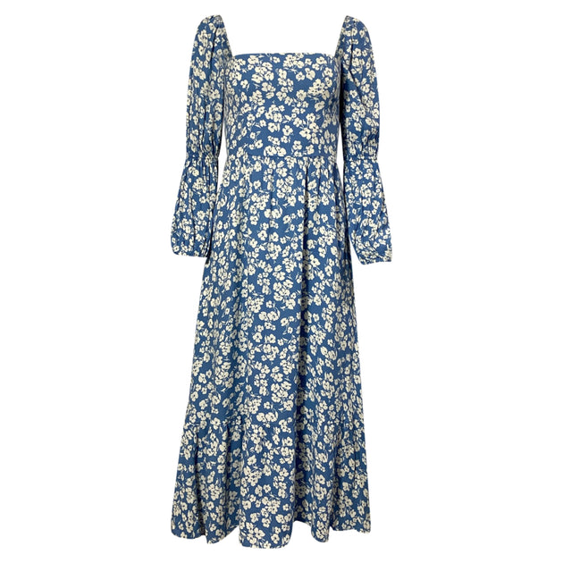 Reformation Floral Print Midi Dress In Blue Viscose