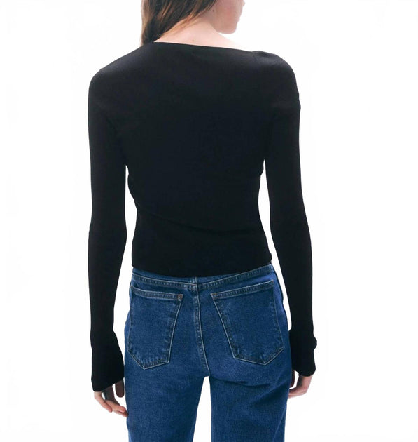 White + Warren Superfine Merino Asymmetrical Top Black Medium 3