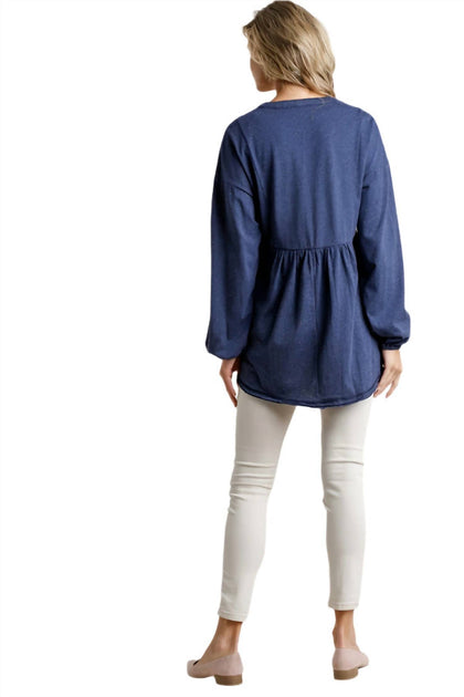 Umgee Puff Sleeve Babydoll Top Blue Large 4