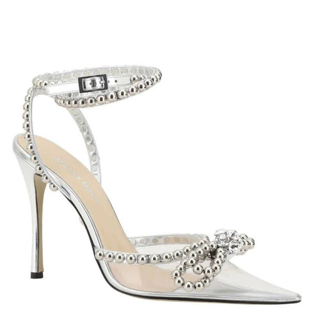 Mach & Mach Double Bow Embellished Pumps Silver US 9 3